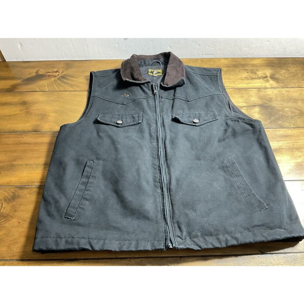 Wyoming Traders Western Black Vest Conceal Carry Full Zip Large Corduroy Collar